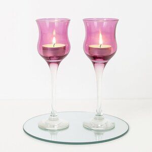 Set of 2 Elegant Purple Glass Candle Holders – Romantic Home Décor Accent
